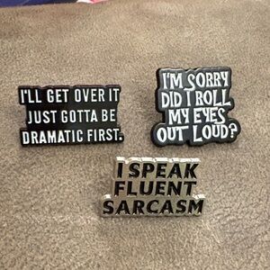 Sarcasm Statement Pin Set - Black and Silver Enamel Lapel Pins